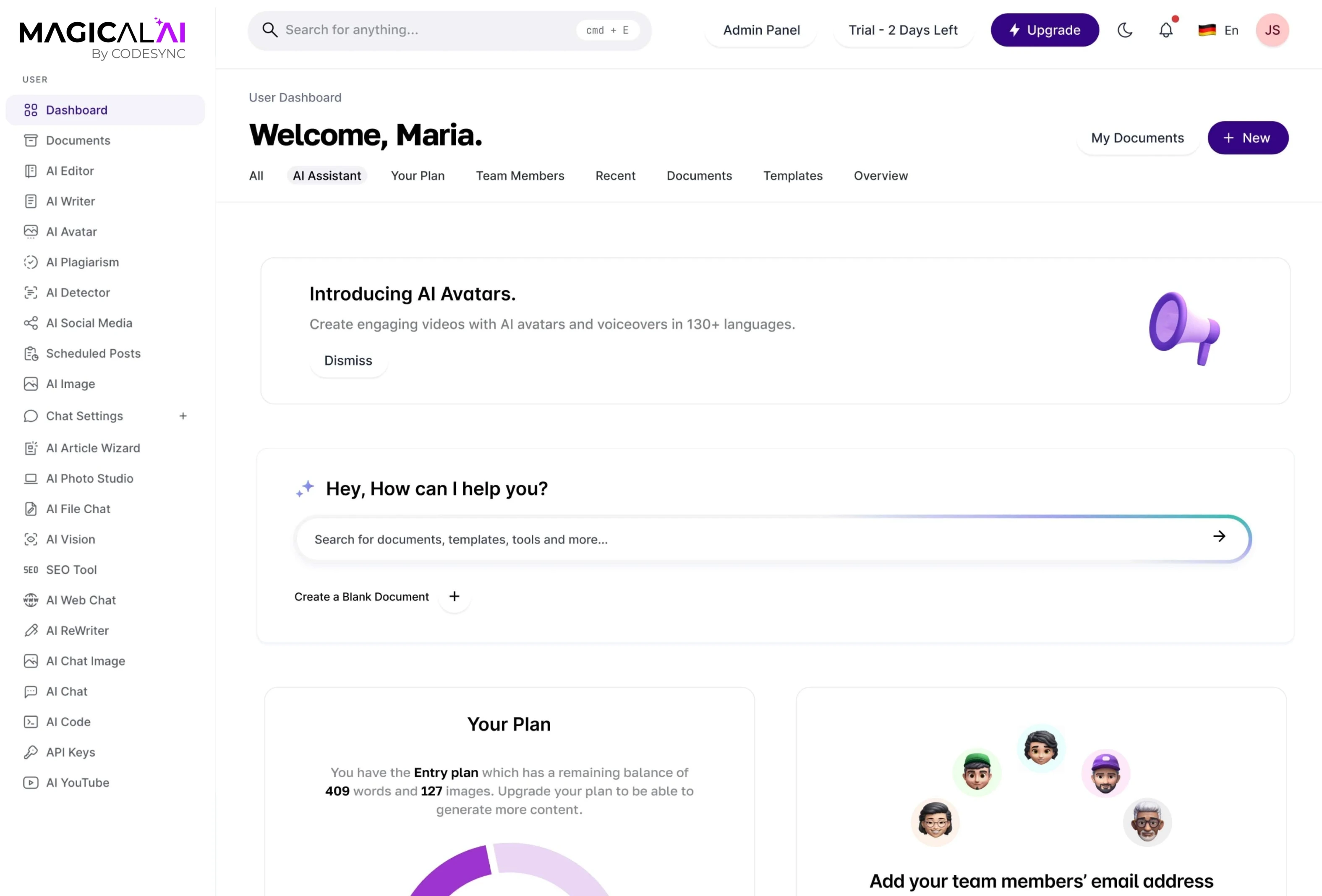 Image of MagicalAI dashboard